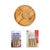 Kit Tábua Petiscos + 4 Espatulas e 4 Garfos