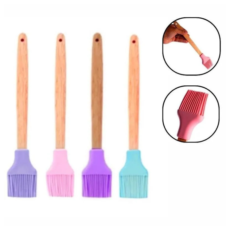 Pincel De Cozinha Em Silicone Cabo De Madeira Utensílios